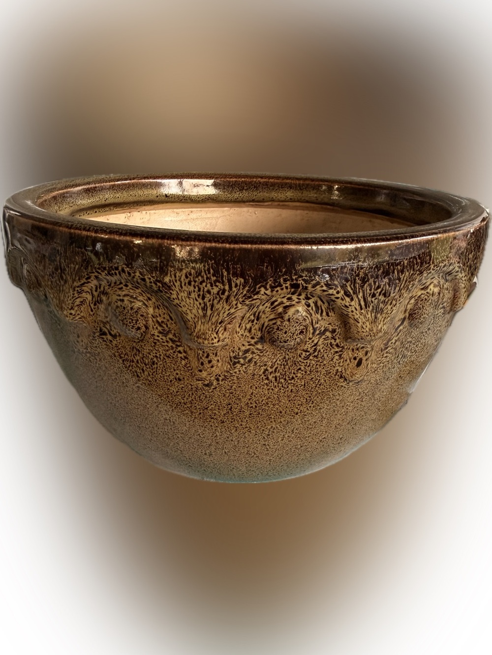 Drip Glazed Pottery Olive Brown Teardrop Relief Stoneware Mottling Planter 5x8